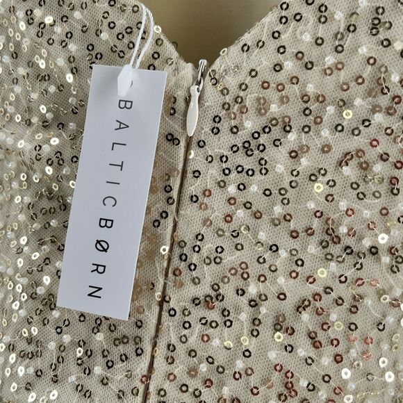 Baltic Born Cream colored Maxi Sleeveless Sequin Dress w/ beaded Pearl accent’s - Picture 6 of 10